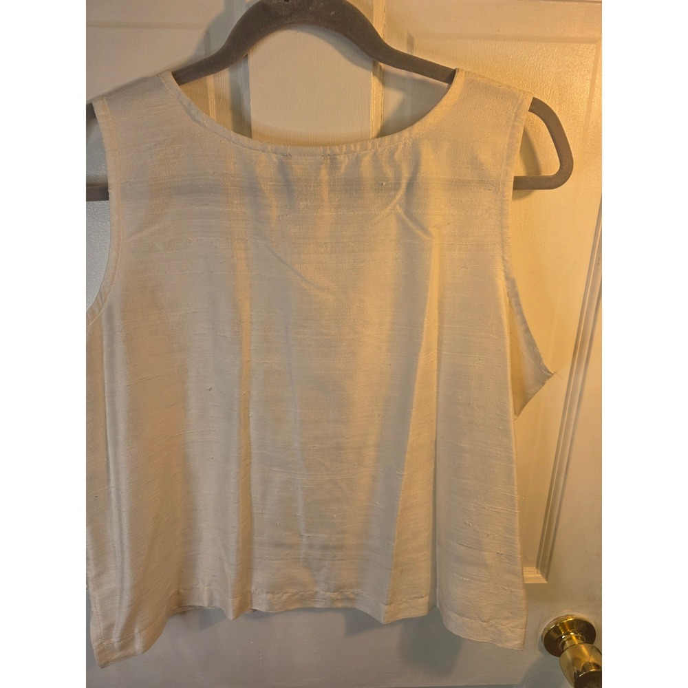 Lisbeth Oslo Women Ivory Cream 100% Raw Silk Sleeveless Scoop Neck Blouse Large